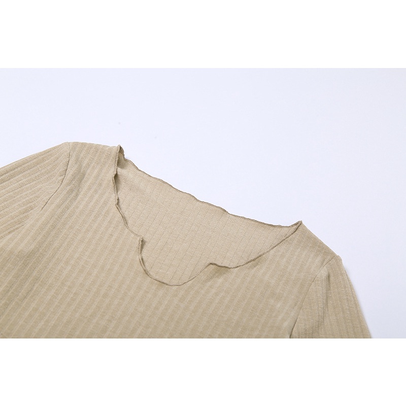 DUNEA Áo Croptop Tay Dài Cổ Chữ V Màu Trơn Thời Trang Cho Nữ