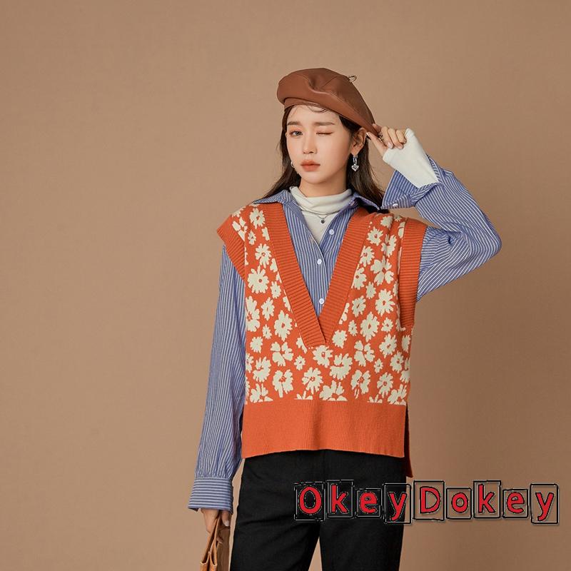 Áo Dệt Kim Sát Nách Dáng Rộng Cổ Chữ V Xẻ Tà In Họa Tiết Hoa Thời Trang Mùa Xuân Cho Nữ