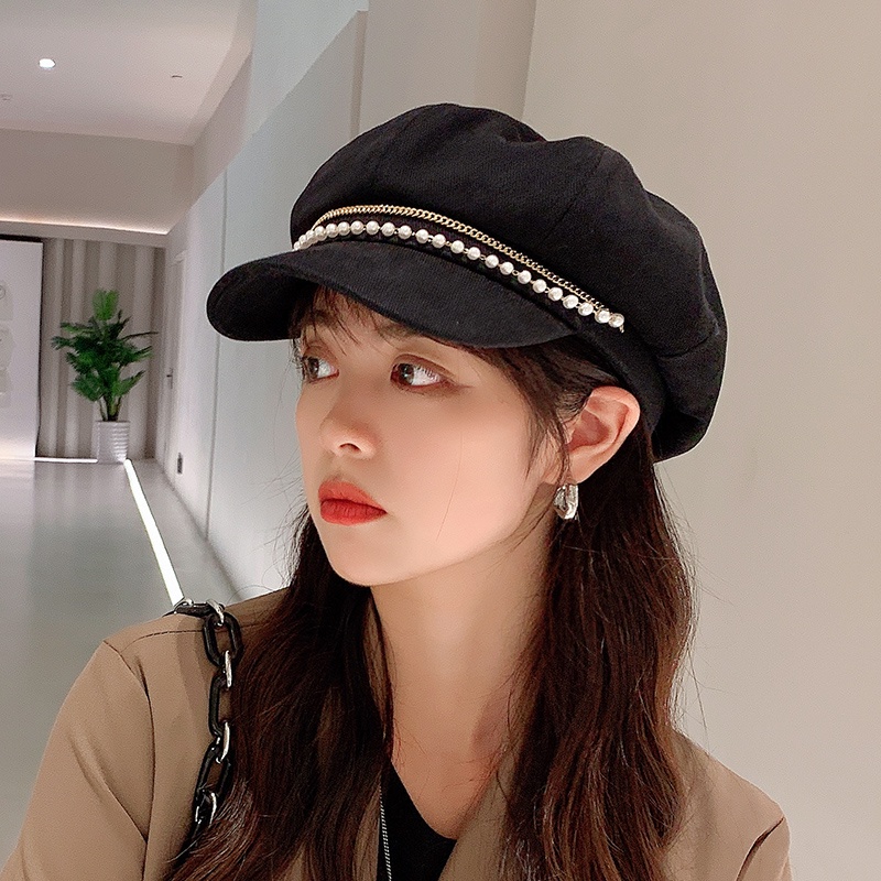 Mũ Beret Đính Ngọc Trai Phong Cách Hàn Quốc Nhật Bản