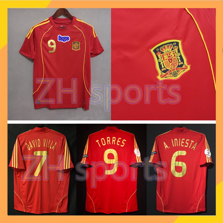 Áo Thun Bóng Đá Đội Tây Ban Nha 08/09 DAVID VILLA 7 Tores 9 A.INIESTA 6 2008