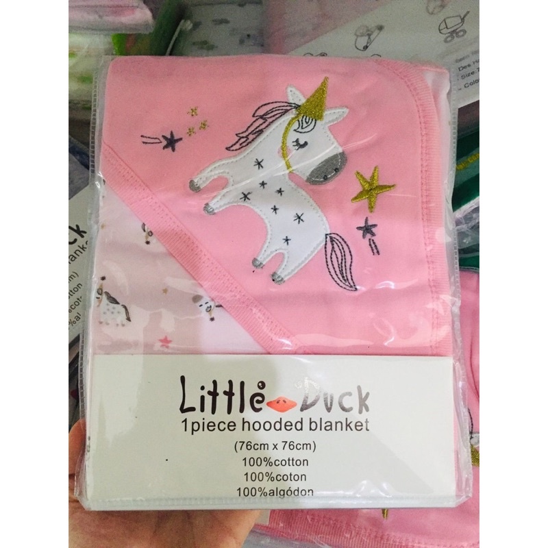 Chăn ủ cotton có mũ Little Duck cao cấp cho bé kích thước 76x76cm