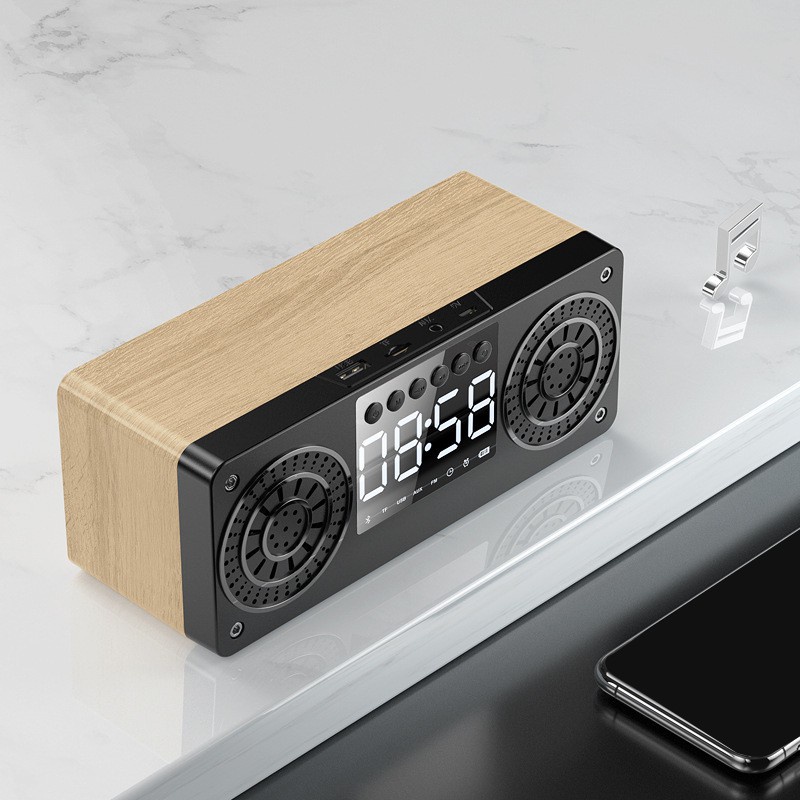 Stereo Wooden Subwoofer Bluetooth Speaker FM Radio Portable Speakers
