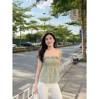 Áo hai dây thô nhăn thắt nơ chun ngực the.sweaterweather TSW
