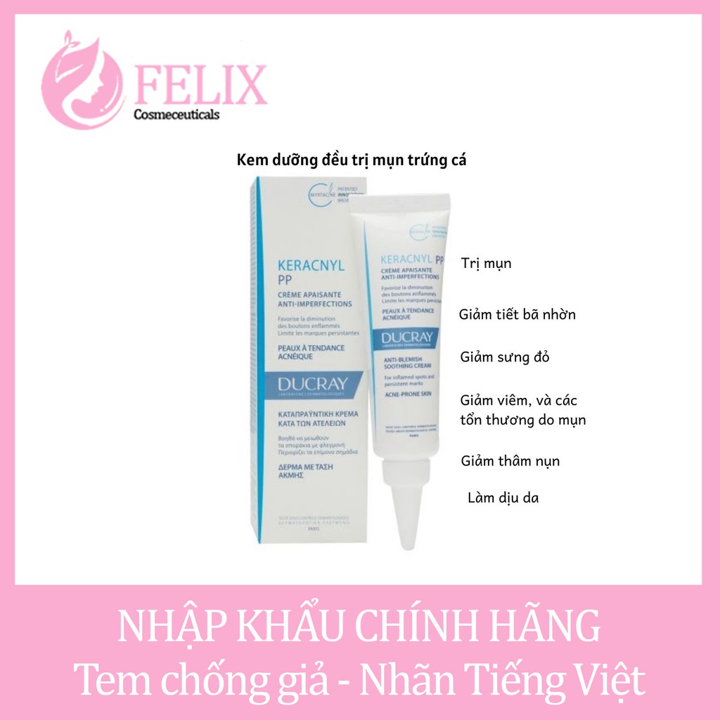 [NHẬP KHẨU] Kem hỗ trợ giảm mụn trứng cá DUCRAY Keracnyl PP Anti-Blemish Soothing Cream Ducray 30ml