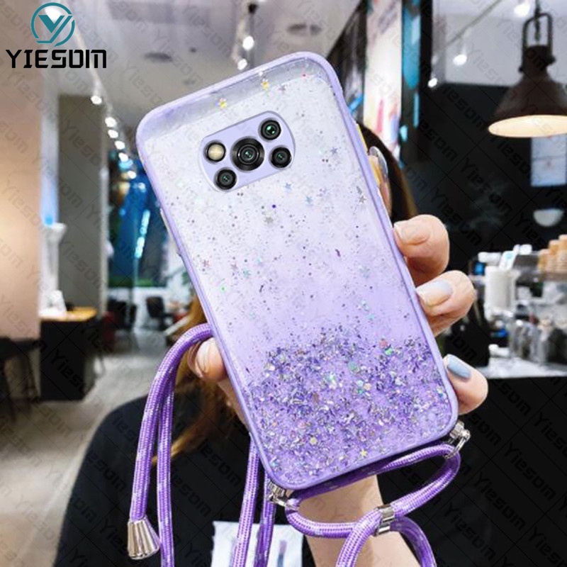 Ốp Điện Thoại Màu Gradient Sang Trọng Có Dây Đeo Cho Xiaomi Poco X4 X3 Pro NFC M4 M3 Pro F3 Mi 11 Lite 5G NE