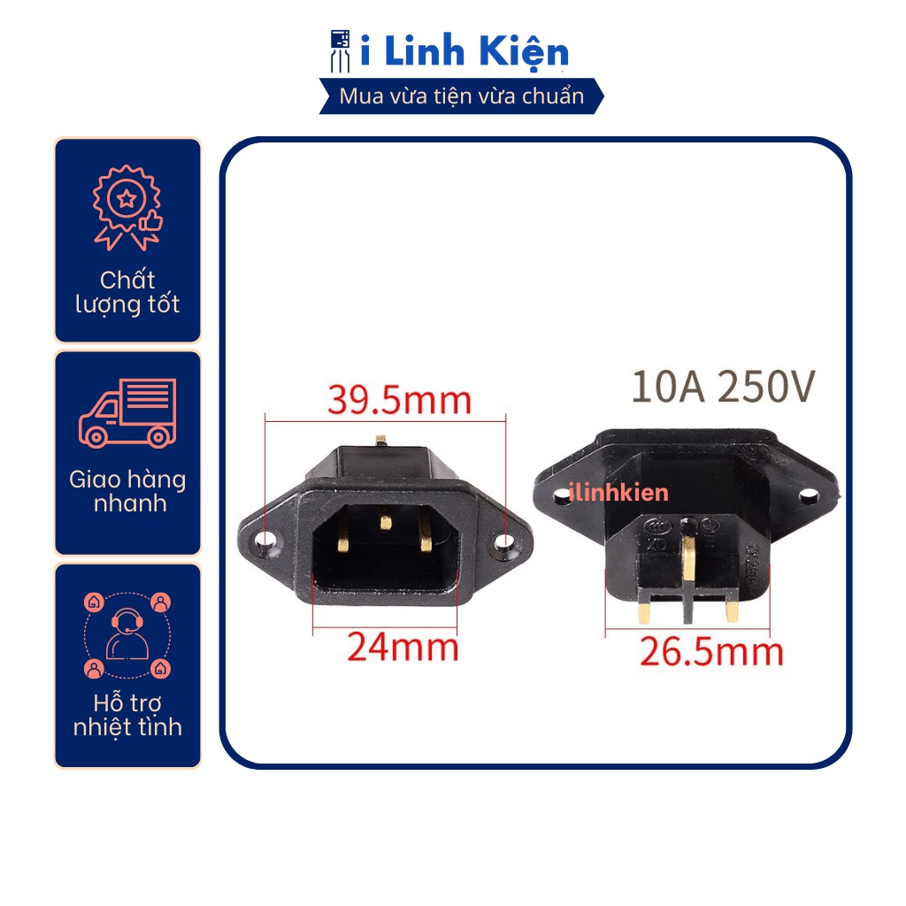 Ổ cắm 3 chân nồi cơm điện màu đen chân đồng.