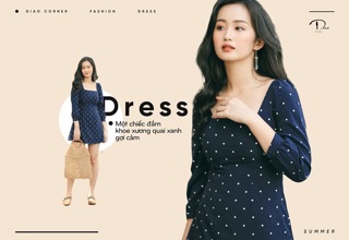 Váy chấm bi cổ vuông