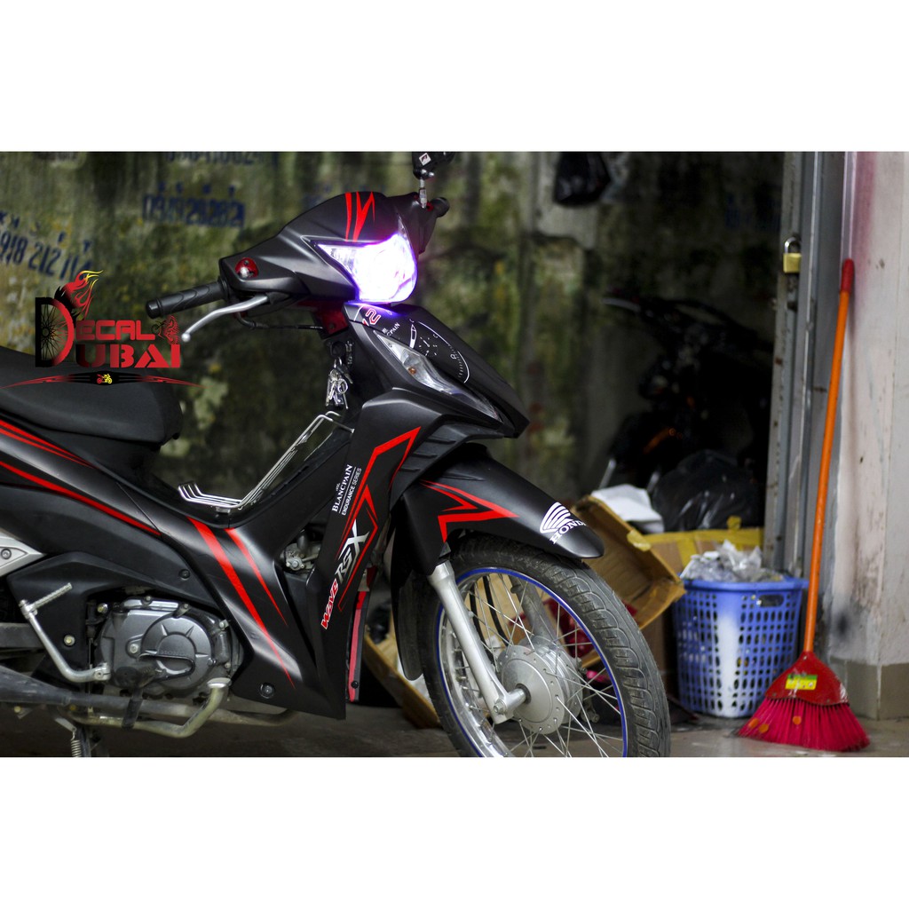 tem trùm dán xe wave rsx đen chỉ đỏ đồng hồ