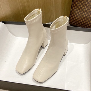 Giày bốt nữ công sở đế vuông da trơn cao 7cm