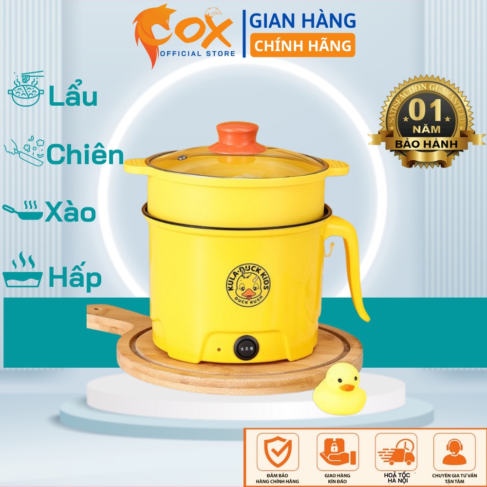 Nồi điện mini VỊT VÀNG 2 tầng đa năng nấu cơm lẩu cháo chiên xào dung tích 1,8L- Nồi lẩu mini, Ca nấu mì