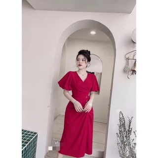 Đầm công sở maxi cổ V tay bí