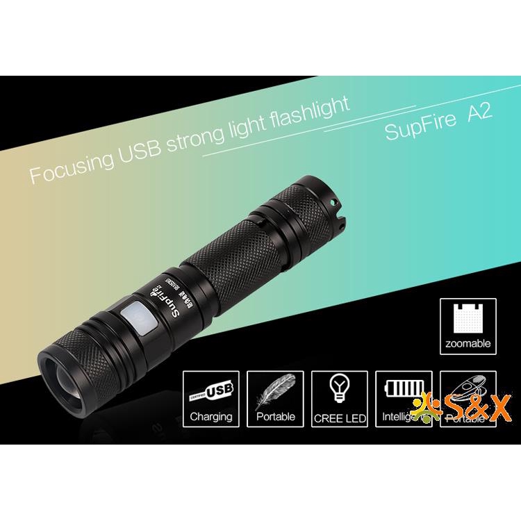 S&X SUPFIRE A2 Cree XM-L2 T6 950LM 5-Mode USB Zooming LED Flashlight Torch