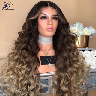 Tóc giả dài xoăn màu nâu đen gradient làm bằng sợi tổng hợp chịu nhiệt thời trang