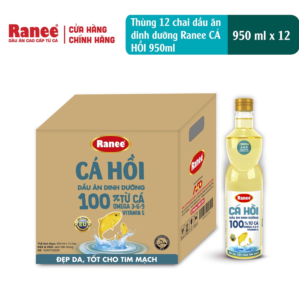 [Đơn hàng 199k tặng nước mắm 12N 250ml]Thùng dầu ăn Ranee Cá Hồi 950ml (950ml/chai x 12 chai)