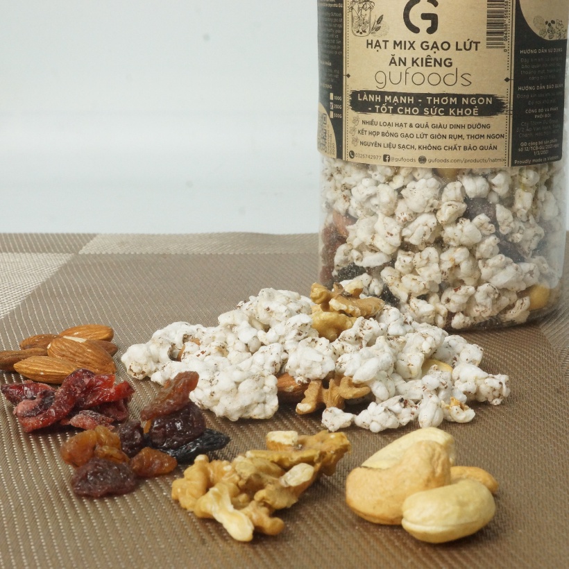 Granola siêu hạt dinh dưỡng mix gạo lứt ăn kiêng GUfoods - Lành mạnh, Thơm ngon, Tốt cho sức khoẻ (25g/100g/250g)