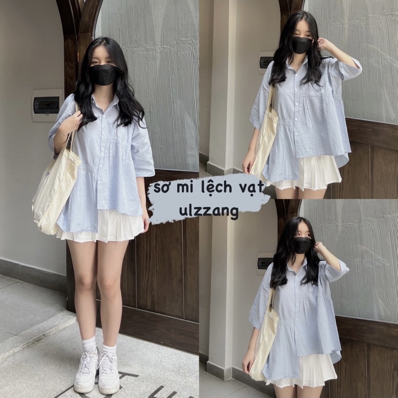 Áo sơ mi nữ form rộng vạt lệch siêu xinh, sơ mi cách điệu Hàn Quốc Kozoda SM67