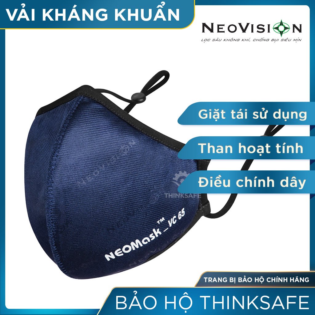 Khẩu trang vải Neovision Thinksafe, vải kháng khuẩn, không đau tai, giặt được, đẹp, dùng cho y tế, chống bụi - VC65