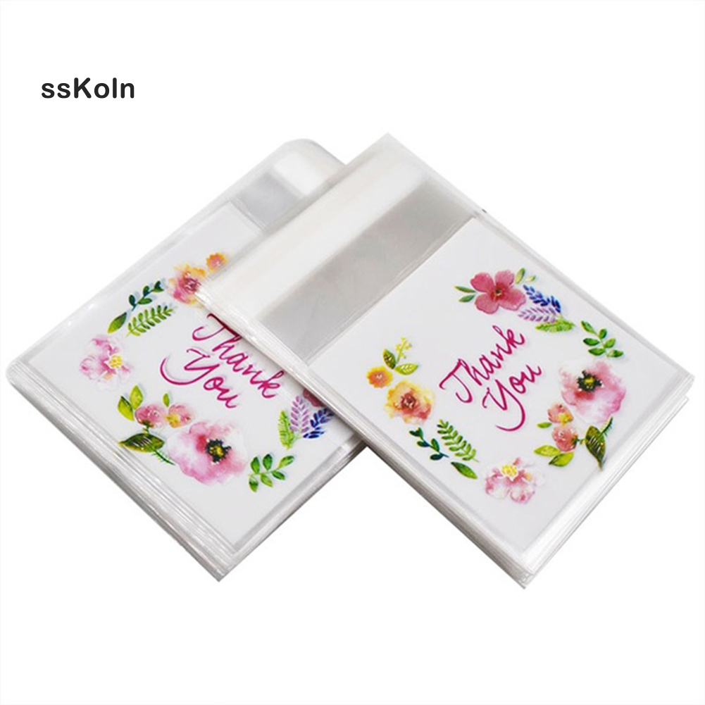 AL 100Pcs Thank Your Flower Candy Biscuit Baking Food Handmade Soap Packaging Bag