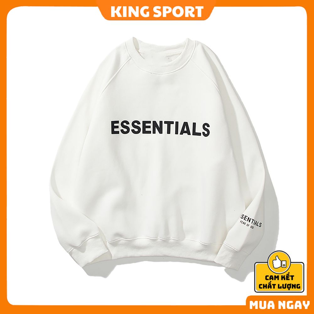 Áo nỉ essentials sweater form rộng dày dặn cao cấp tay dài KING SPORT Áo sweater trơn cổ tròn unisex dáng rộng | BigBuy360 - bigbuy360.vn