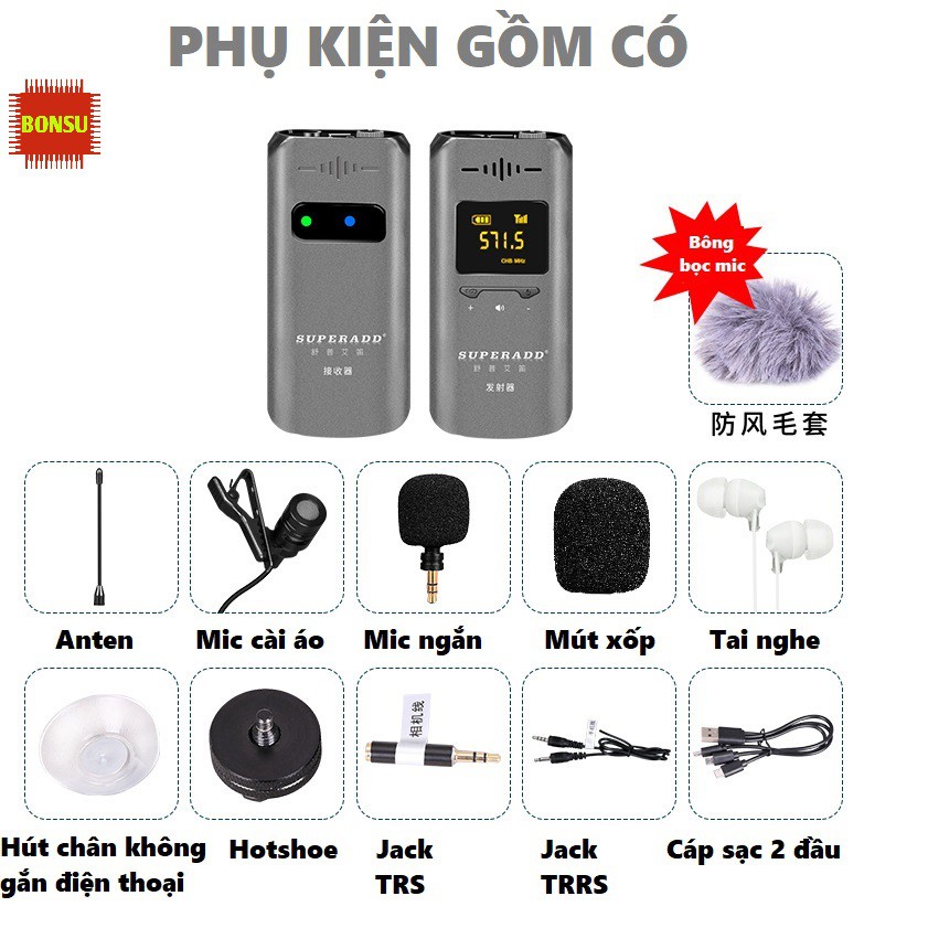 [Mã ELHACE giảm 4% đơn 300K] Micro không dây cao cấp Superadd, quay video, phỏng vấn, livestream chất âm tốt