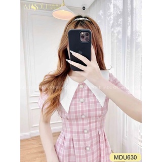 Váy sơ mi kẻ hồng dáng dài