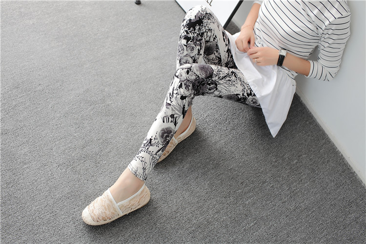 Thời Trang Quần Legging Lưng Cao Hoạ Tiết Hoa Nữ Tính