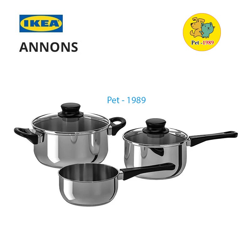 Set 3 Nồi inox ANNONS IKEA  dùng cho bếp từ, bếp ga CHÍNH HÃNG Pet-1989