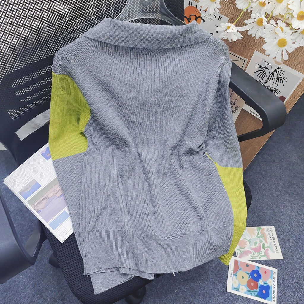 Áo Khoác Nữ Dài Tay Có Khóa Kéo Phối Màu Tương Phản Phong Cách Mới