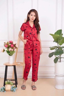 bán sỉ bộ pijama lụa tim mặc nhà