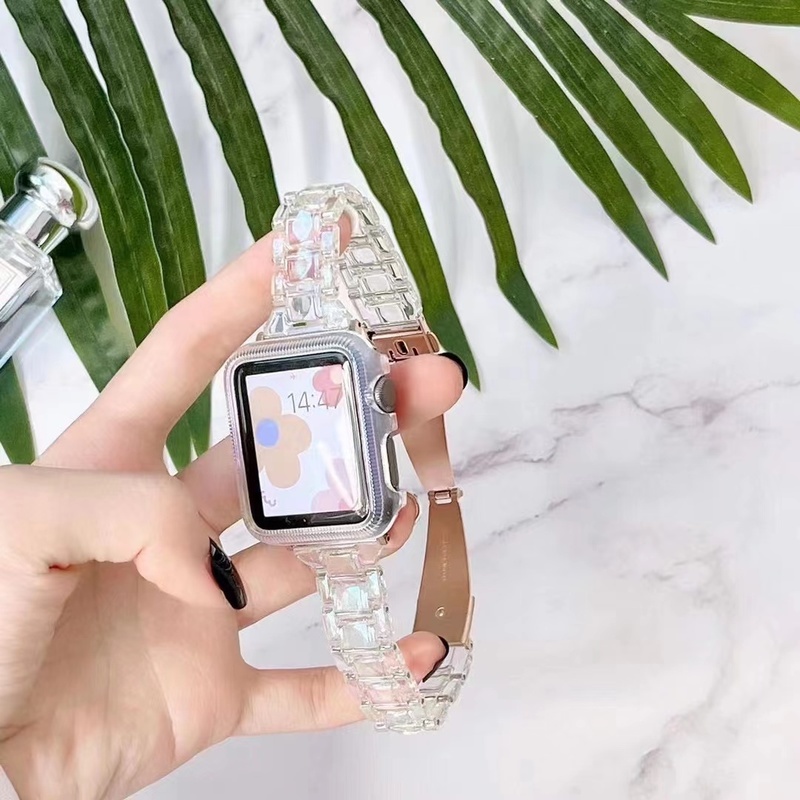 Dây Đeo Đồng Hồ Bằng Nhựa Trong Suốt Màu Laser Cầu Vồng Cho Apple Watch 7 41mm 45mm 38 40mm 42 44mm iWatch 7 6 5 se 4 3 2
