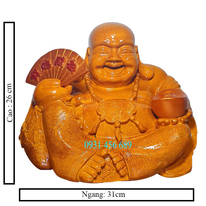 Tượng Di Lặc dả gỗ ngang 31cm