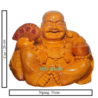 Tượng Di Lặc dả gỗ ngang 31cm