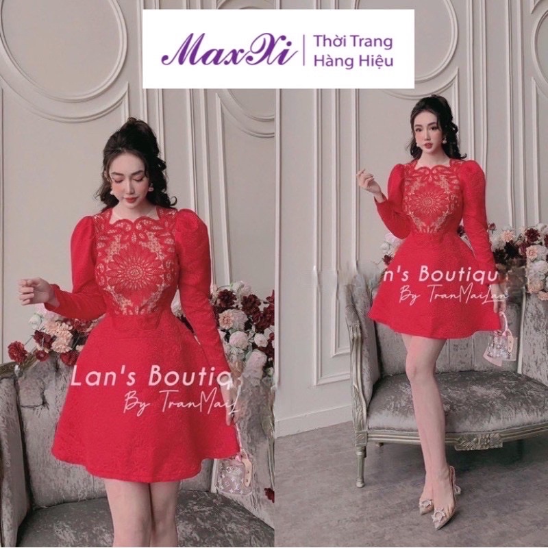 Đầm Nữ Phối Ren - Váy Xoè Dự Tiệc Cho Nữ Tay Dài