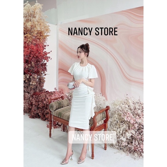 Đầm nữ đầm dự tiệc trắng cổ tròn, xếp ly eo điệu đà, sang chảnh | BigBuy360 - bigbuy360.vn
