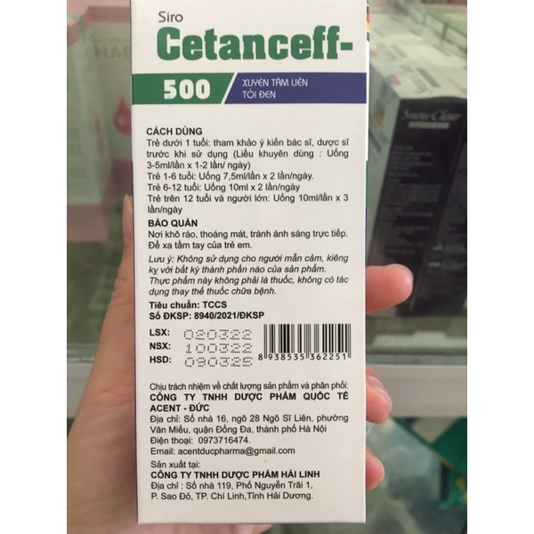 Siro ho Cetanceff 500 : Hỗ trợ giảm ho, giảm đờm, đau rát họng