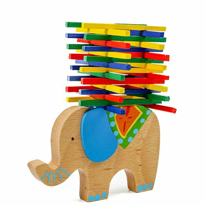 Đồ chơi cân bằng Montessori hình chú voi làm bằng gỗ