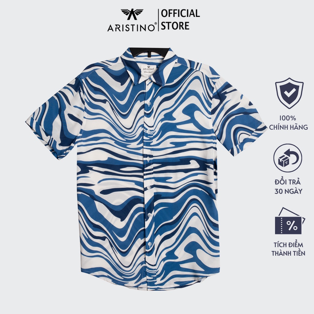 Áo sơ mi nam ngắn tay ARISTINO dáng Casual fit vừa vặn, thiết kế họa tiết tràn đầy năng lượng, thoáng mát - ASSM08S9