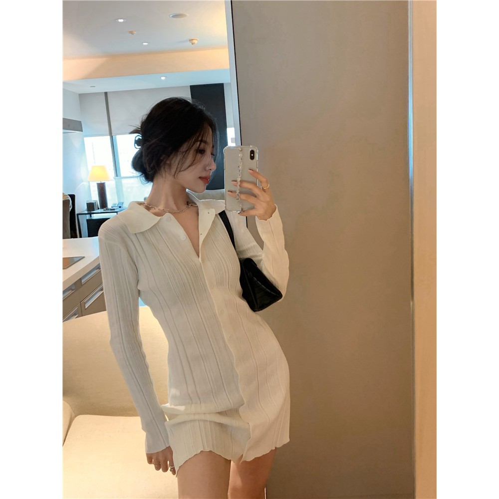 (Sẵn) Váy len dáng suông màu trắng đơn giản