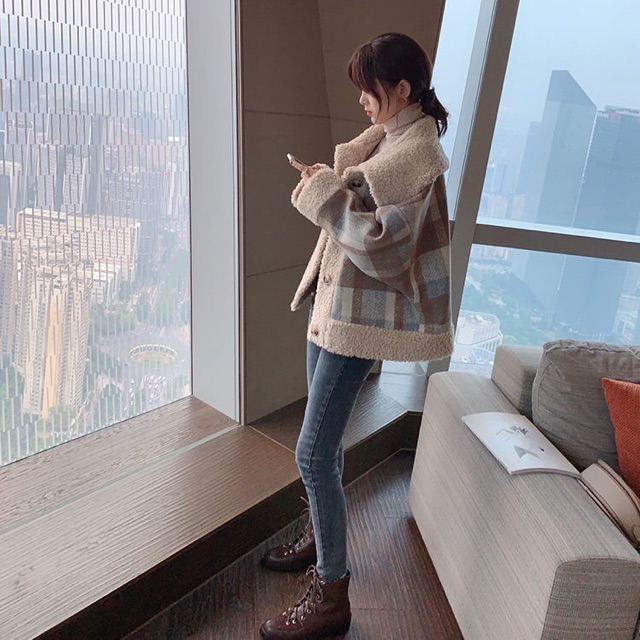 Áo khoác Dạ cừu mùa thu đông đa năng hương thơm nhỏ phổ biến trên Internet nổi tiếng áo khoác len