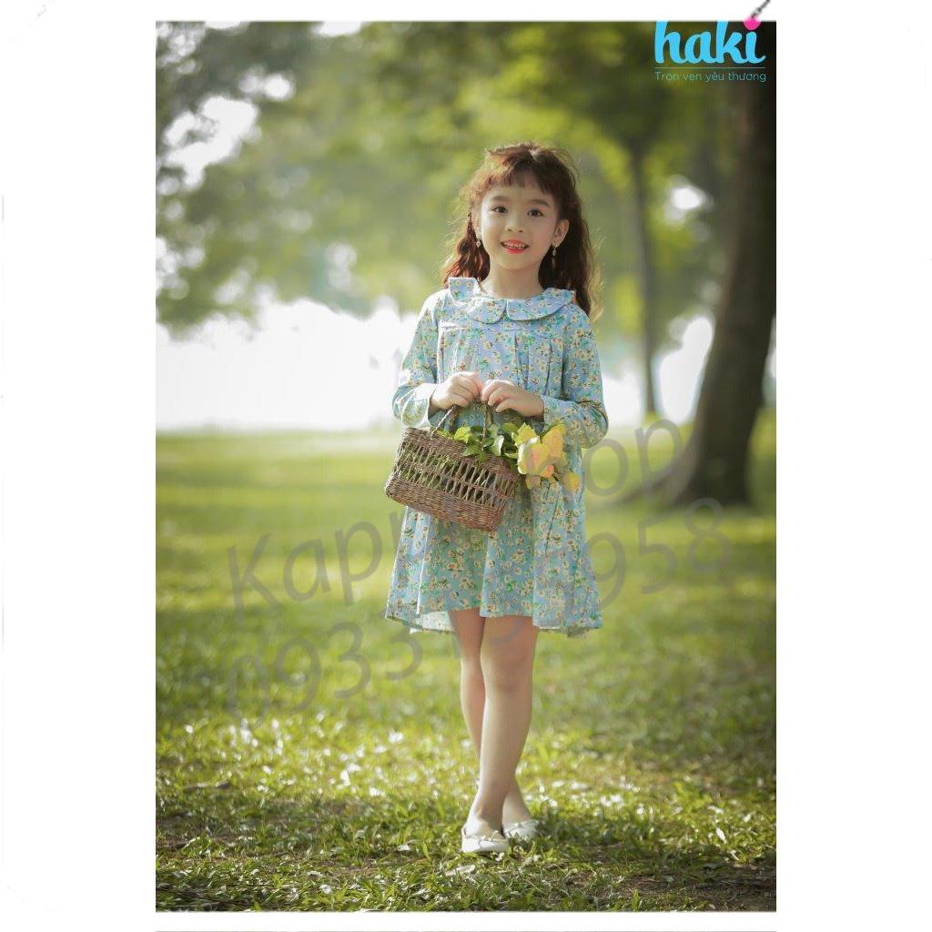Đầm bé gái_Váy dài tay cổ sen xếp li HAKI- In hoa -HK487.1 Kappi shop_đồ cho bé yêu