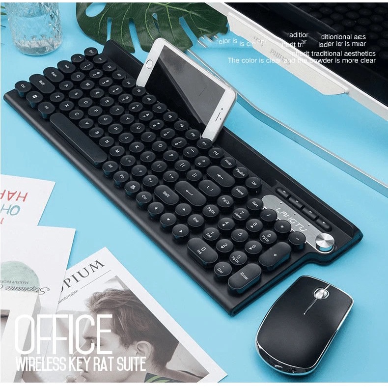 Bộ bàn phím và chuột không dây LANGTU LT500 kèm nút vặn tăng giảm âm lượng phiên bản sạc pin dùng cho văn phòng, pc, lap