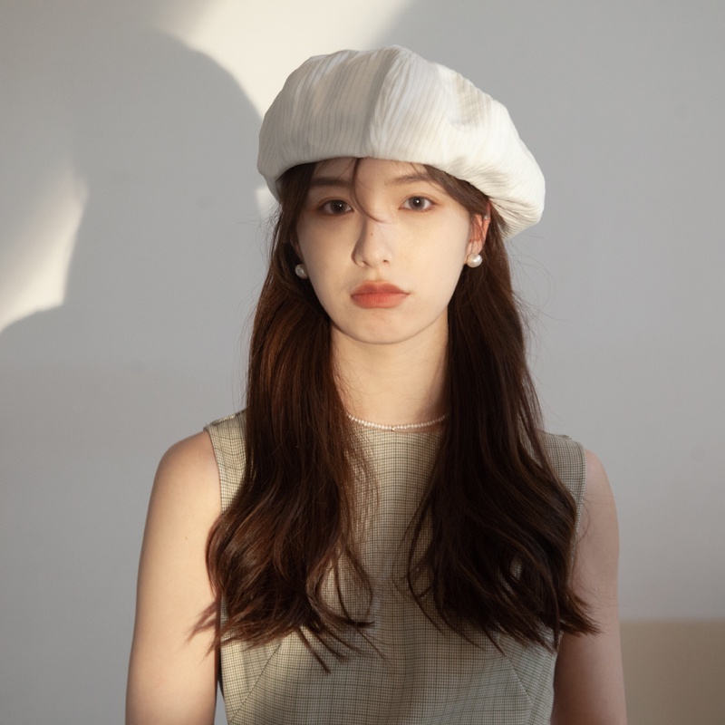 Mũ beret mỏng màu đen trơn thời trang xuân hè cho nữ