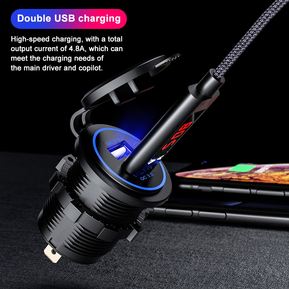 Cục Sạc Nhanh USB Kép 4.2A Có Công Tắc Với Hai Cổng USB Chống Nước Cho Xe Máy 12-24v