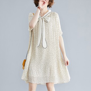 B273 đầm big size freesize đầm bầu dáng suông dập li tay lỡ chấm bi cổ phối nơ trẻ trung