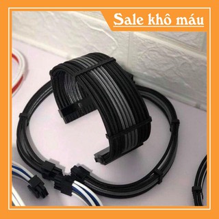 Dây nguồn nối dài mix màu bọc lưới 24Pin- 8 pin -6Pin - 4Pin cho VGA và CPU (mix màu theo yêu cầu) - Đen Xám