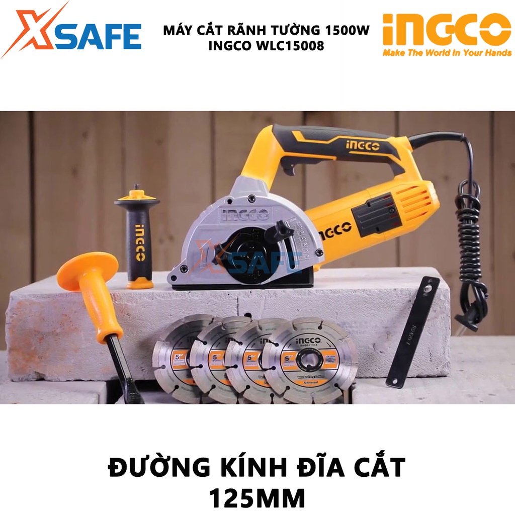 Máy cắt rãnh tường INGCO WLC15008 1500W, đường kính đĩa cắt 125mm, trục chính M14, kèm 1 mũi đục