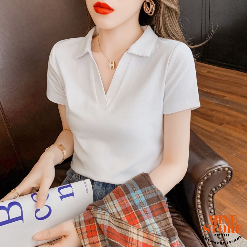 Áo croptop nữ cộc tay Mine_store áo cổ V cộc tay nữ chất vải cotton phong cách trẻ trung hàn quốc QH89