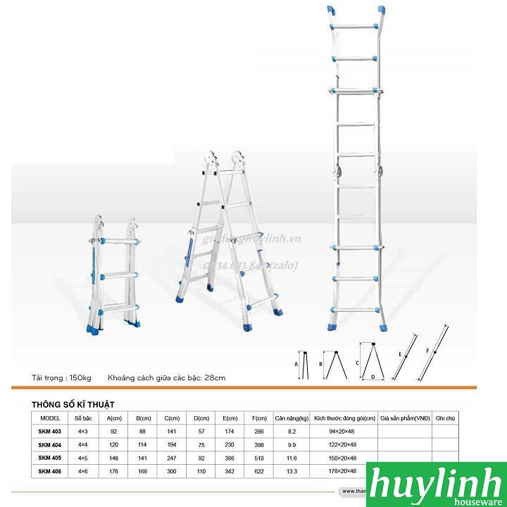 Freeship Thang nhôm gấp chữ A đa năng Sumika SKM-405 - 5.1 mét