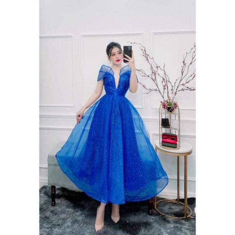 Đầm dự tiệc công chúa bẹt vai lưới kim tuyến -sizs M/L ( ảnh chụp thật) MS149Y