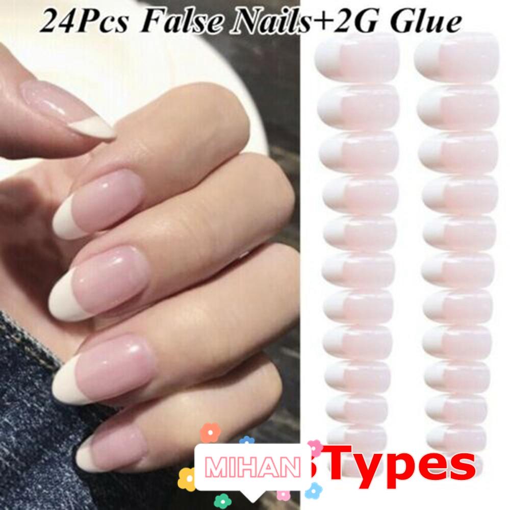 Set 24 Móng Tay Giả Màu Hồng Sáng Che Phủ Toàn Diện MIHAN1